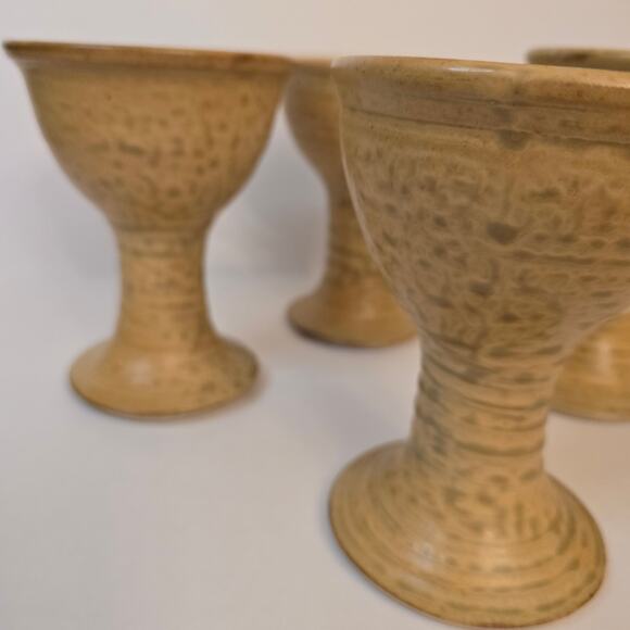 4 Goblets Lakewood Pottery Siler City, NC Vintage Footed Cup Tan Hand Made - Picture 5 of 10